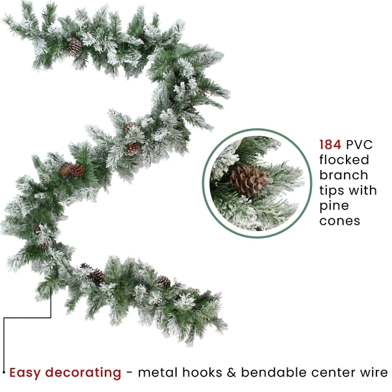 Flocked Angel Pine and Pinecones Garland