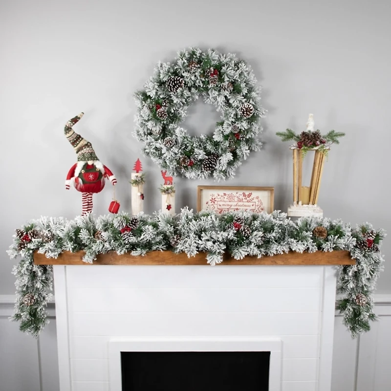 Flocked Angel Pine and Pinecones Garland