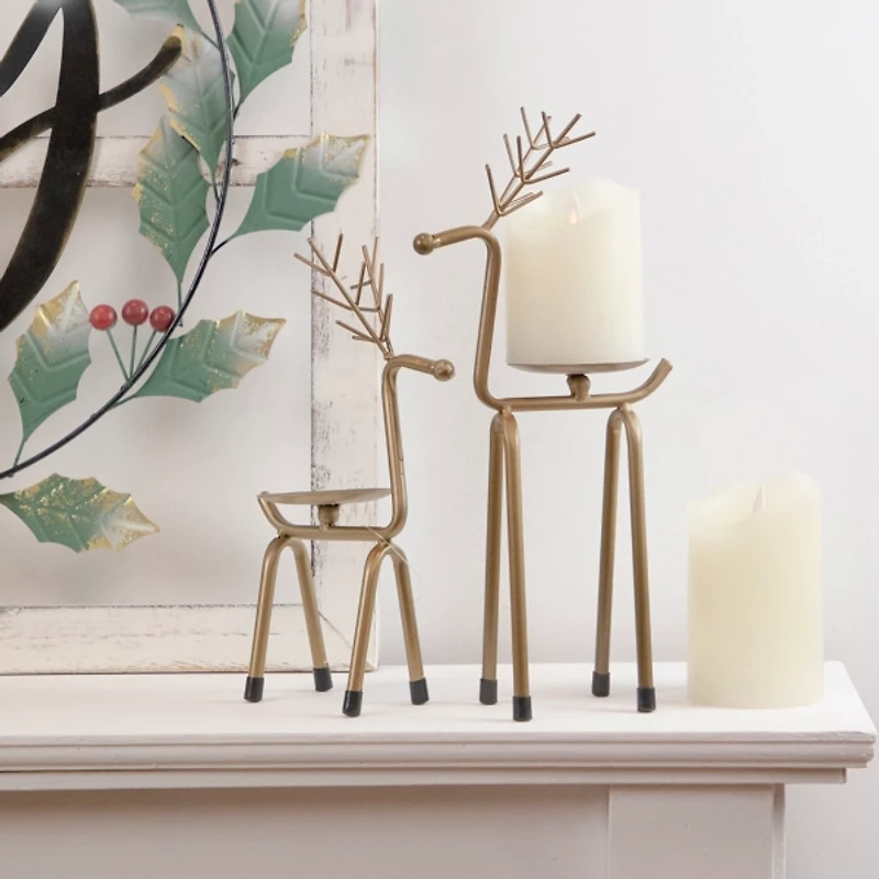 Gold Reindeer Pillar Candle Holder, 10 in.