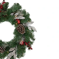 Pre-Lit Silver Leaf and Pine Wreath
