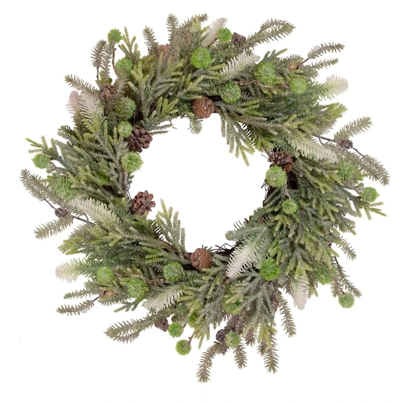 Frosted Foliage and Pinecone Wreath