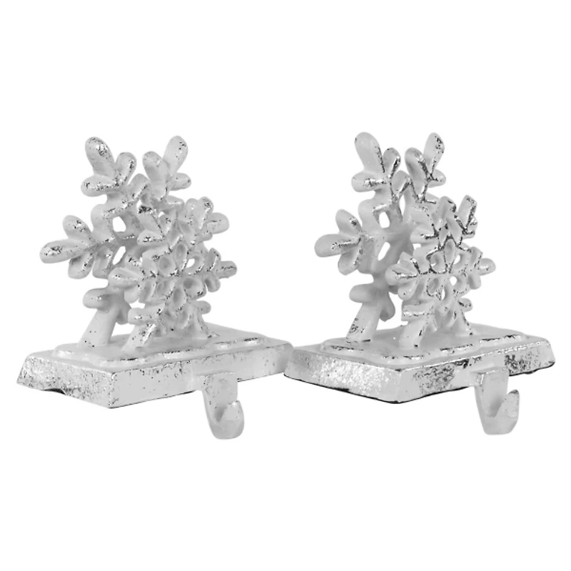 Silver Snowflake Stocking Holders, Set of 2