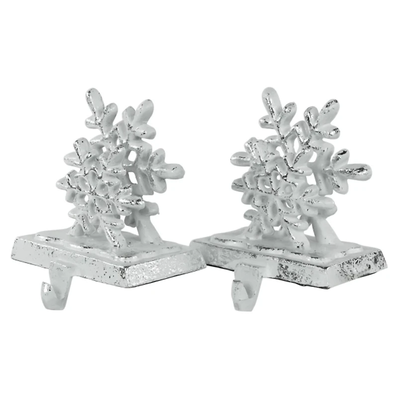 Silver Snowflake Stocking Holders, Set of 2