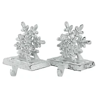 Silver Snowflake Stocking Holders, Set of 2