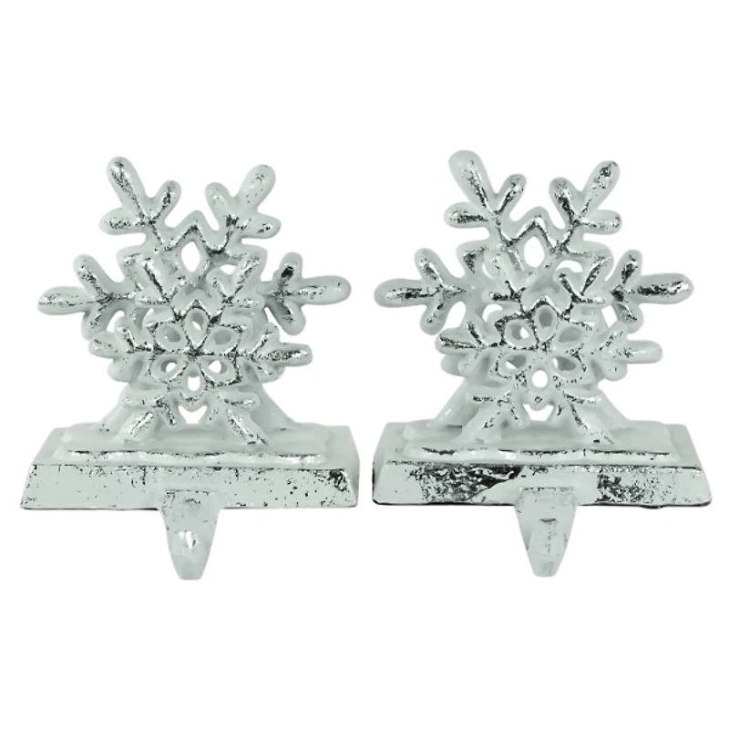 Silver Snowflake Stocking Holders, Set of 2