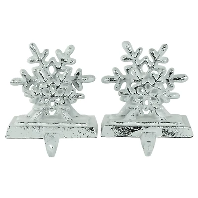 Silver Snowflake Stocking Holders, Set of 2