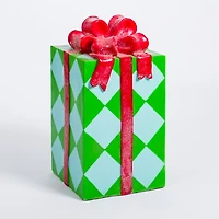 Blue and Green Diamond Christmas Present Statue