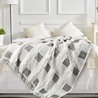 Spencer Gray and White Plaid Throw