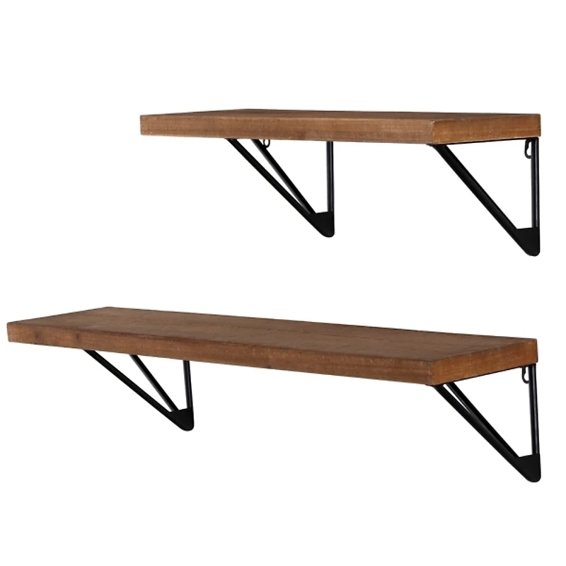 Classic Brown Wood Wall Shelves, Set of 2