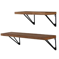 Classic Brown Wood Wall Shelves, Set of 2