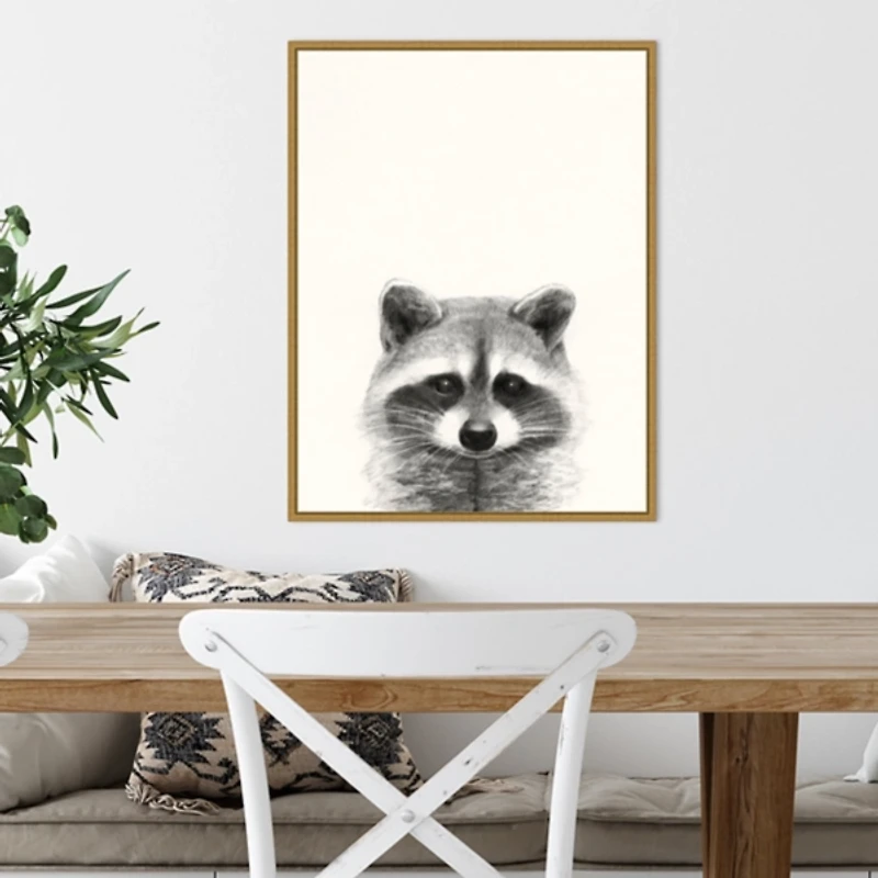 Raccoon Mug Shot Framed Canvas Art Print
