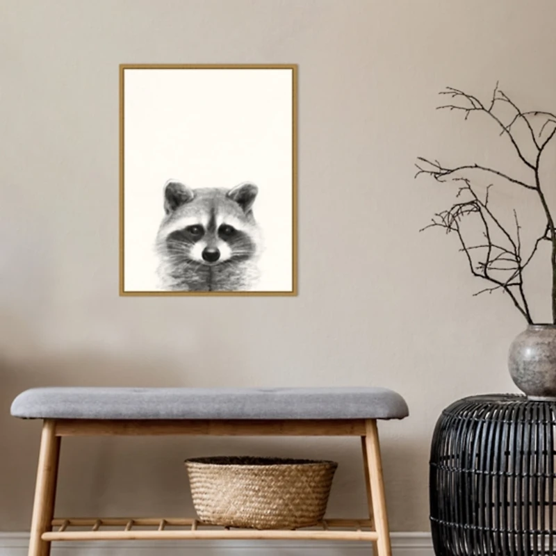 Raccoon Mug Shot Framed Canvas Art Print