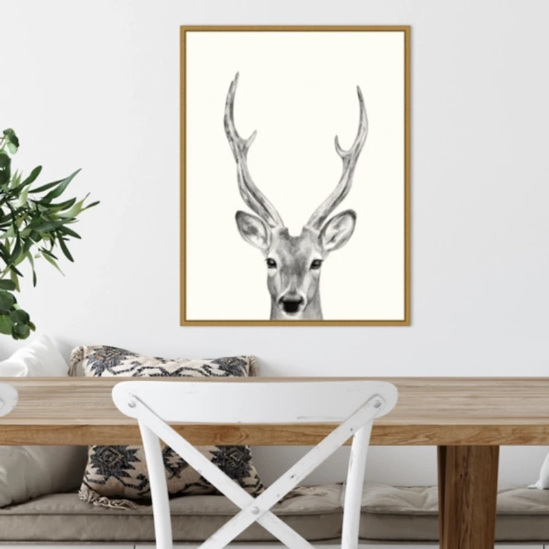 Deer Mug Shot Framed Canvas Art Print