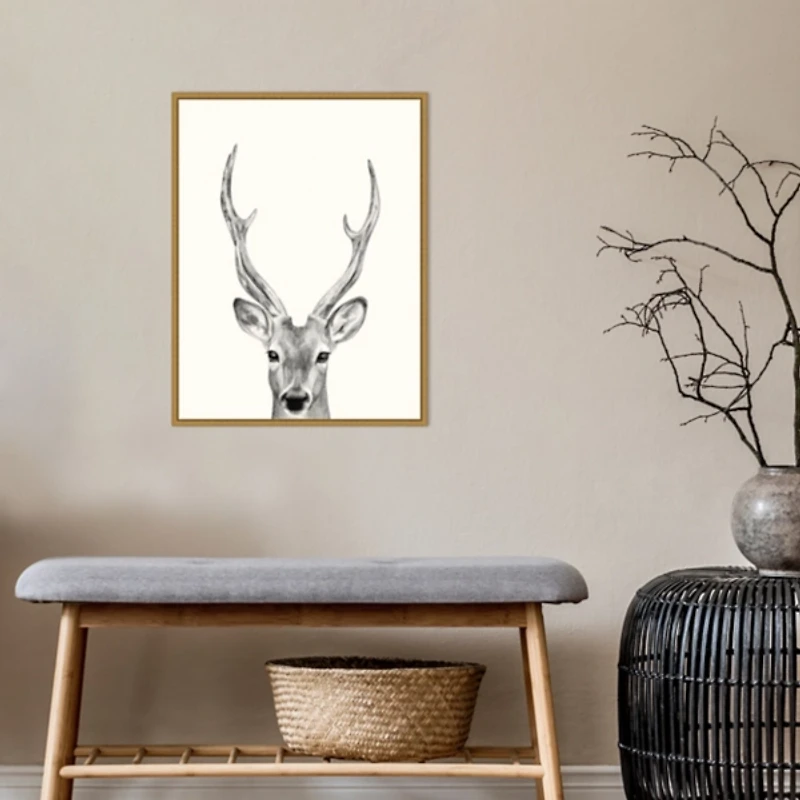 Deer Mug Shot Framed Canvas Art Print