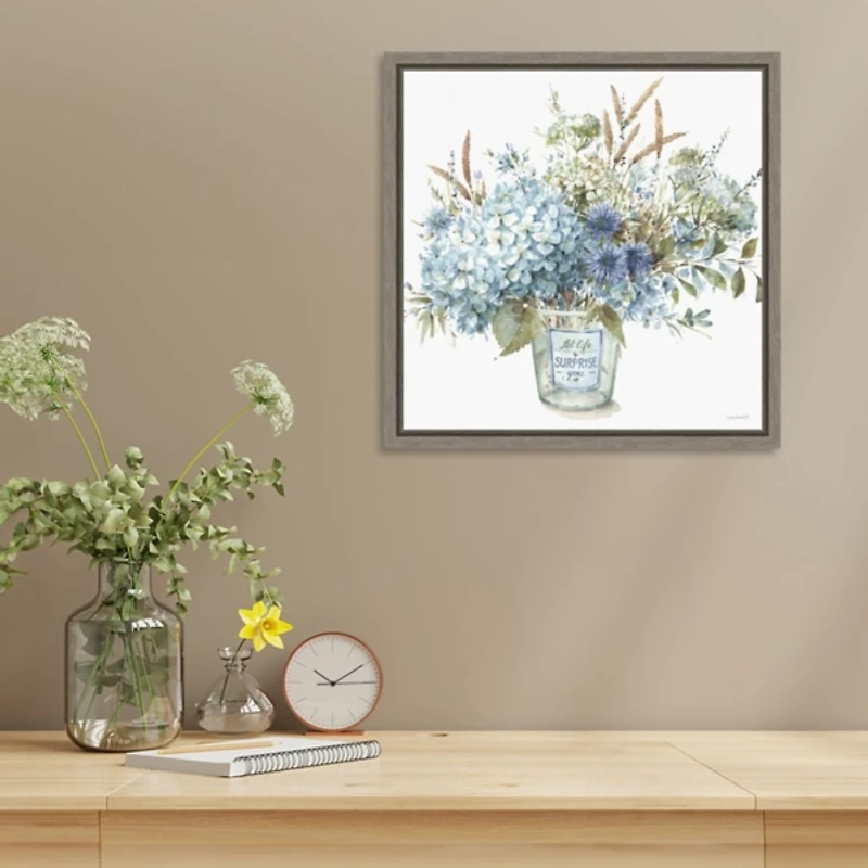 Bohemian Blue Floral Vase Framed Canvas Art Print