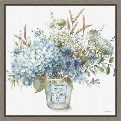 Bohemian Blue Floral Vase Framed Canvas Art Print
