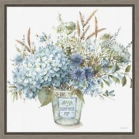 Bohemian Blue Floral Vase Framed Canvas Art Print