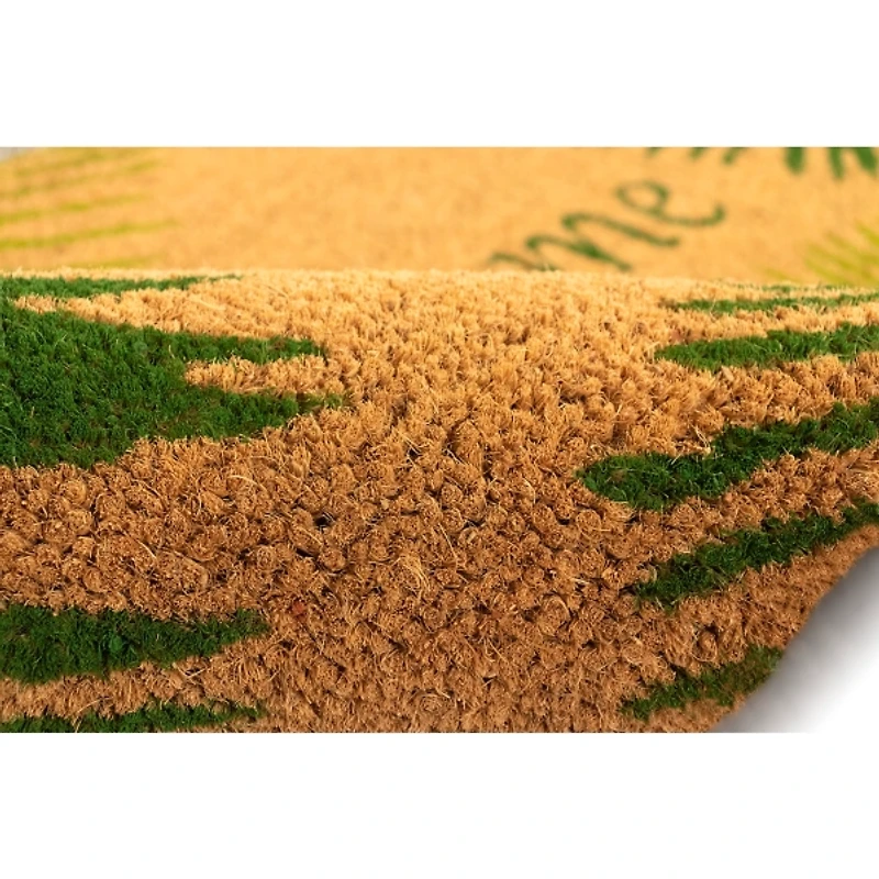 Green Palm Fronds Welcome Coir Doormat
