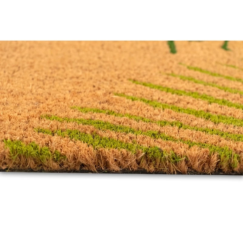 Green Palm Fronds Welcome Coir Doormat