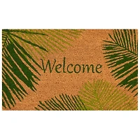 Green Palm Fronds Welcome Coir Doormat