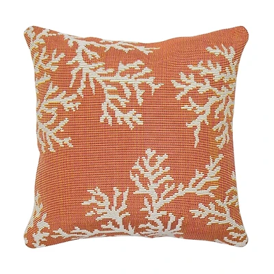 Orange Coral Woven Outdoor Throw Pillow