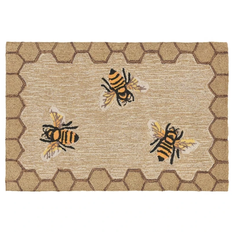 Natural Honeycomb & Bees Outdoor Accent Rug
