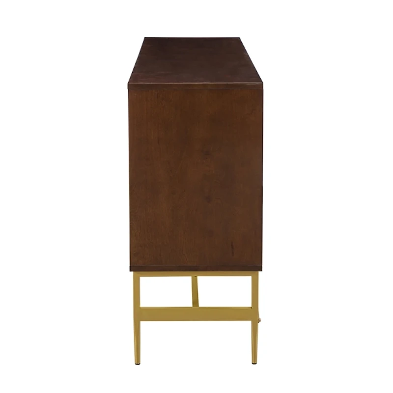 Walnut and Gold Linear Cabinet