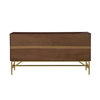 Walnut and Gold Linear Cabinet