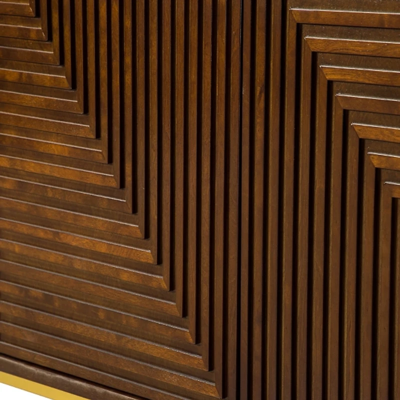 Walnut and Gold Linear Cabinet