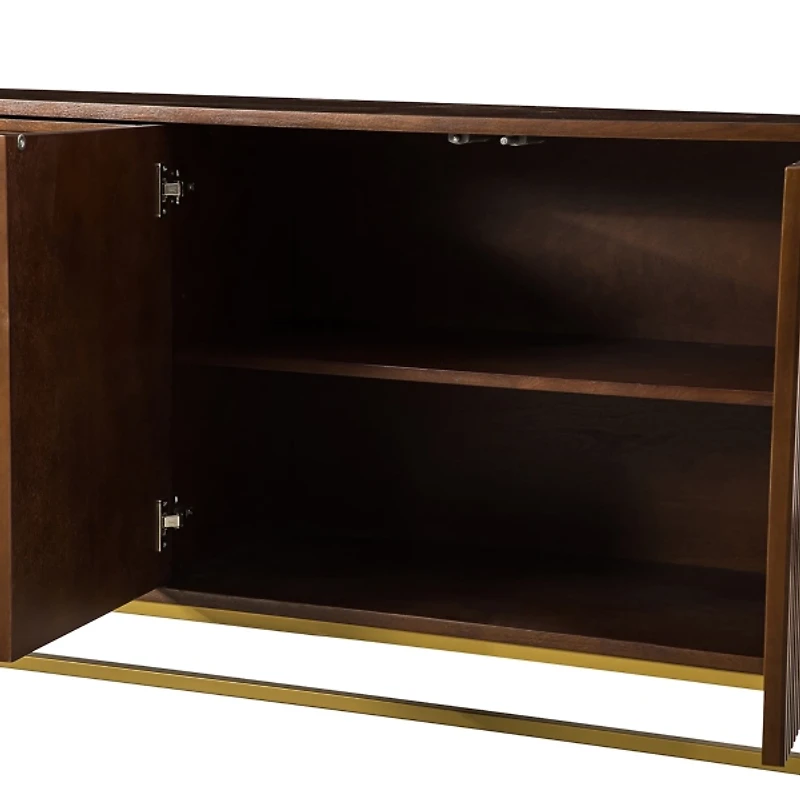 Walnut and Gold Linear Cabinet