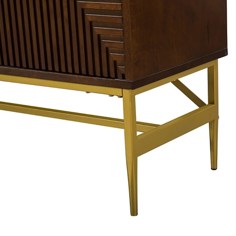 Walnut and Gold Linear Cabinet