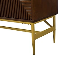 Walnut and Gold Linear Cabinet