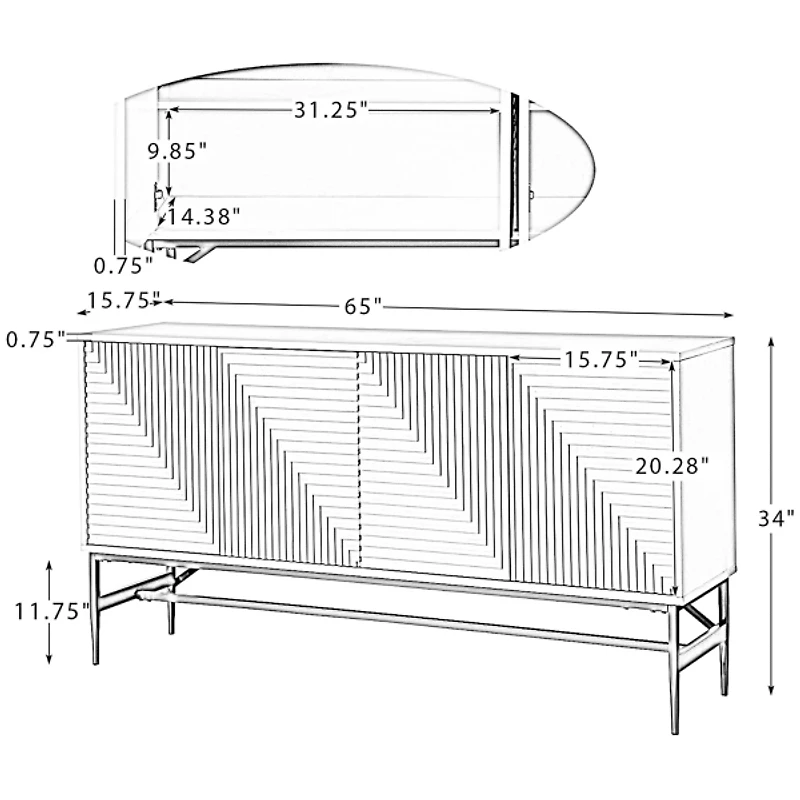 Walnut and Gold Linear Cabinet