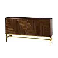 Walnut and Gold Linear Cabinet