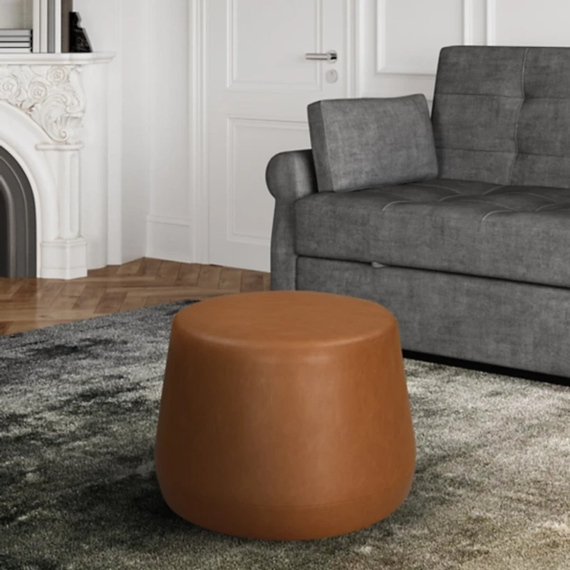 Newton Carmel Faux Leather Thimble Ottoman