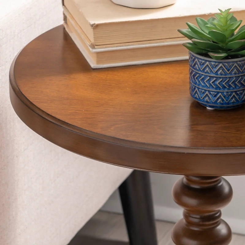 Brown Wood Spindle Side Table