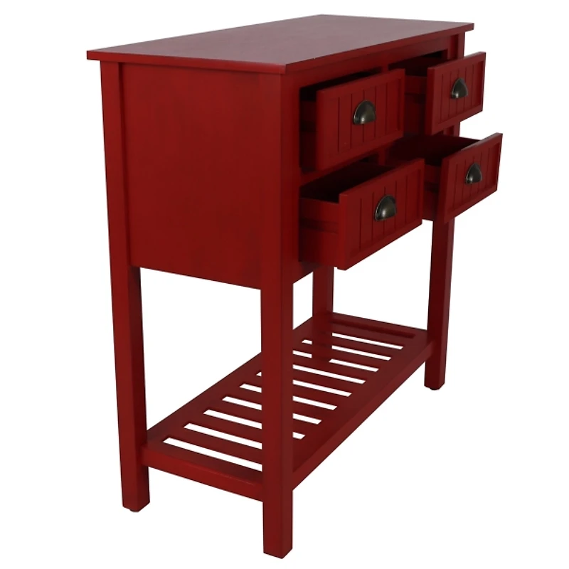 Red Wood 4-Drawer Console Table