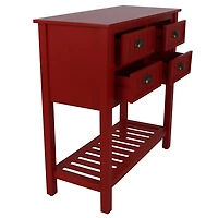 Red Wood 4-Drawer Console Table
