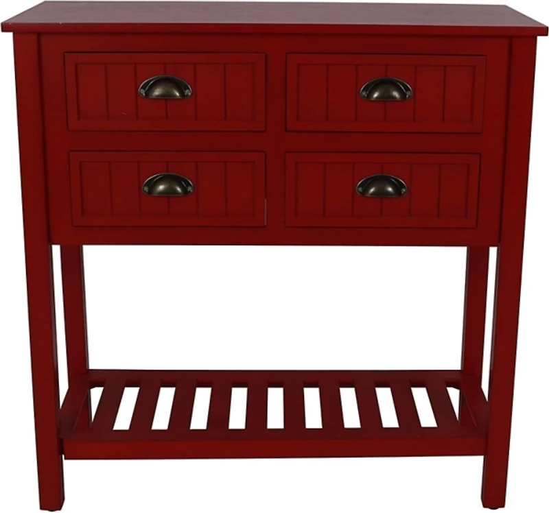 Red Wood 4-Drawer Console Table
