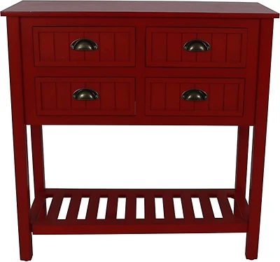 Red Wood 4-Drawer Console Table