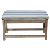 Blue and White Striped Upholstered Wood Bench