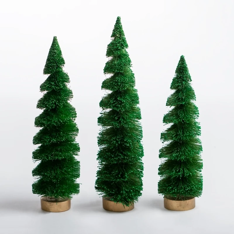 Green Swirl Bottle Brush Christmas Trees, Set of 3