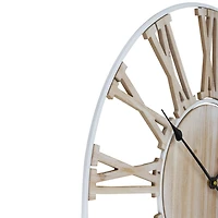Round White Metal and Wood Wall Clock