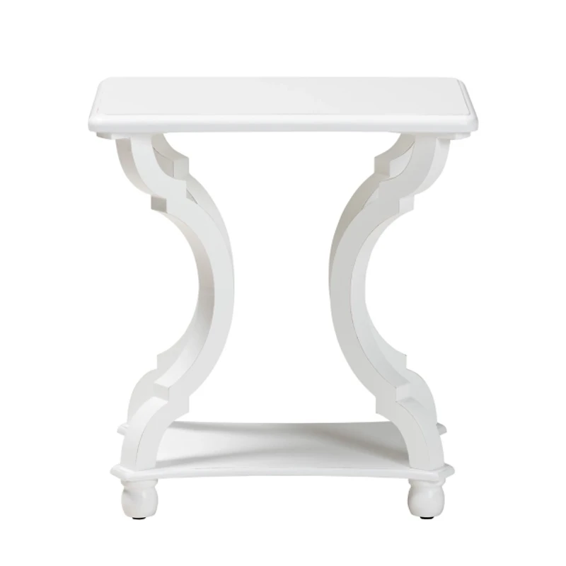 White Hourglass Wood Accent Table