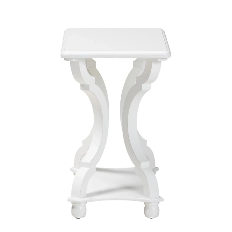 White Hourglass Wood Accent Table