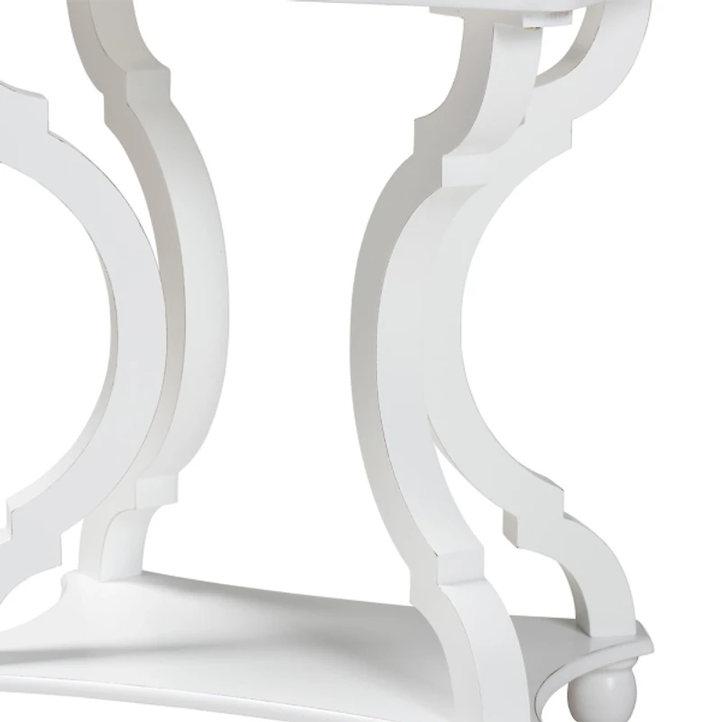 White Hourglass Wood Accent Table