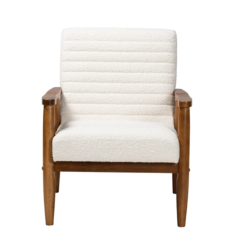 Ivory Boucle & Wood Frame Accent Chair