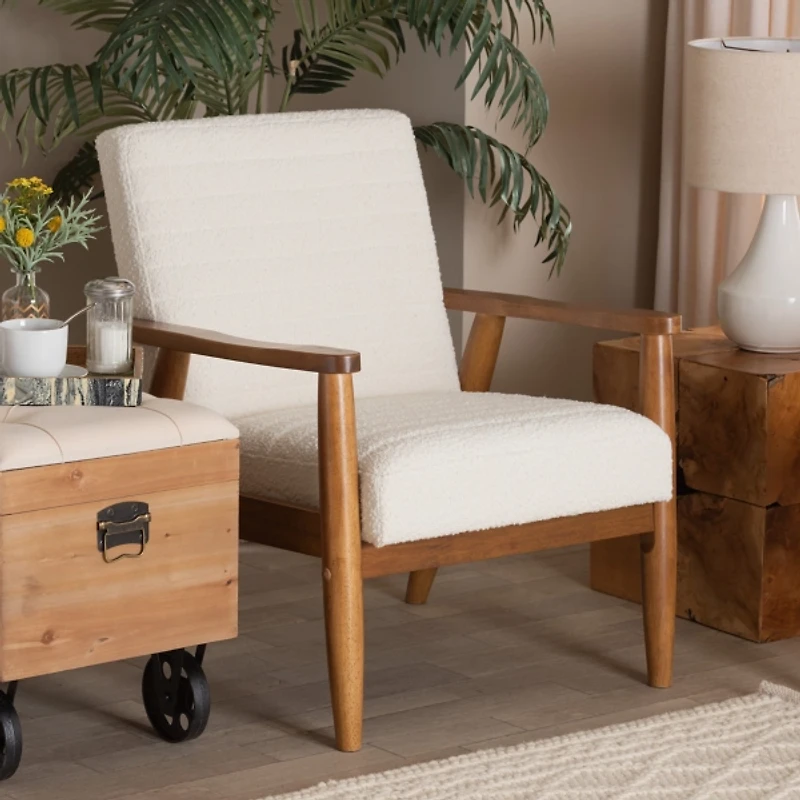 Ivory Boucle & Wood Frame Accent Chair