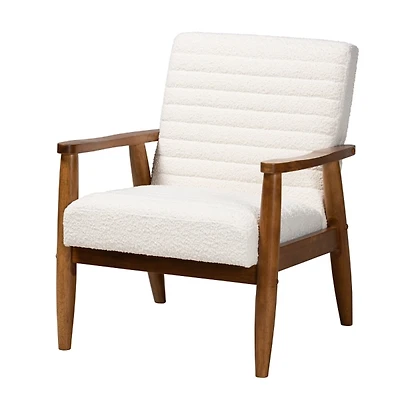 Ivory Boucle & Wood Frame Accent Chair