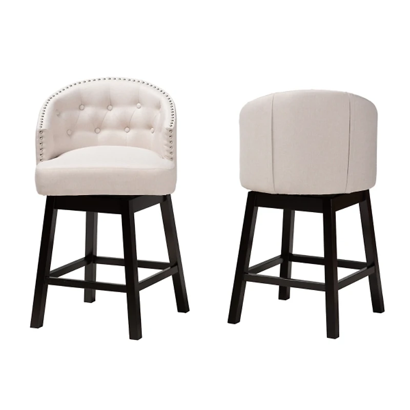 Beige Tufted Seat Swivel Counter Stools, Set of 2